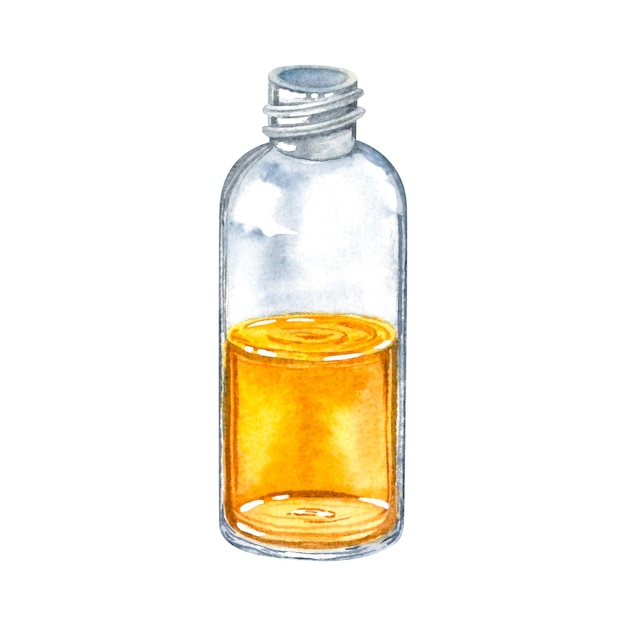 glass bottle with oil for skin hand drawn watercolor illustration of container with natural body