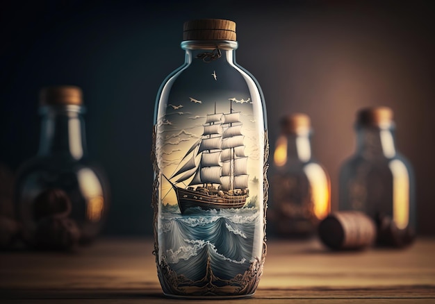 Photo glass bottle with ship inside ai