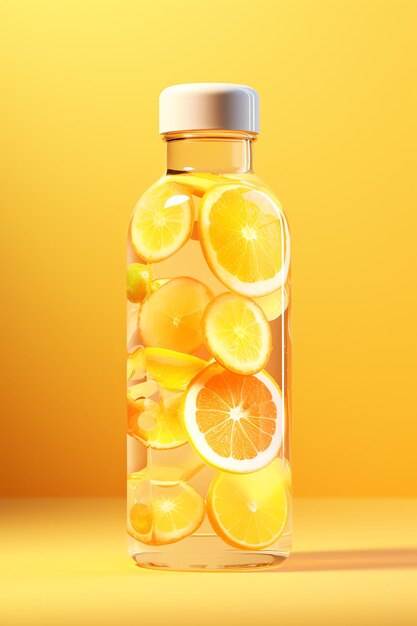 Photo glass bottle with slices of citrus fruits fruits healthy fitness ad bottle drink