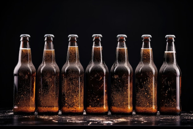 Glass bottles of beer on dark background