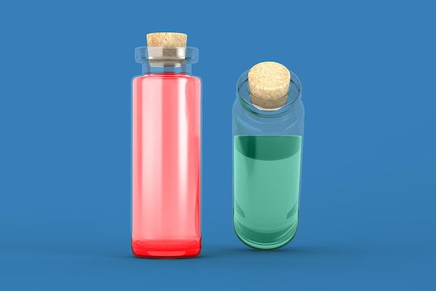 Glass bottles front side isolated in blue background