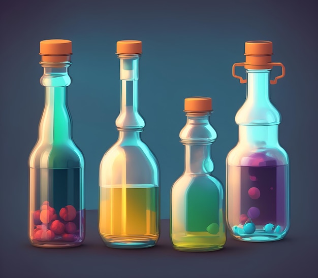 Glass Bottles illustration realistic 4k vector animated
