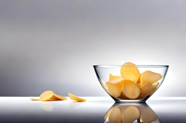 A glass bowl of almonds sits on a table.