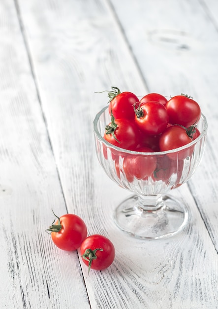 Glass bowl of cherry tomatoes