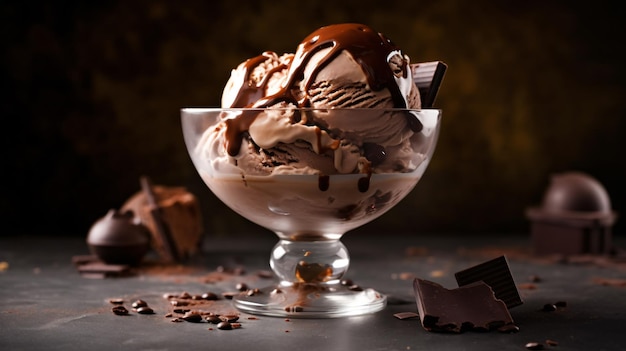 a glass_bowl of chocolate ice cream