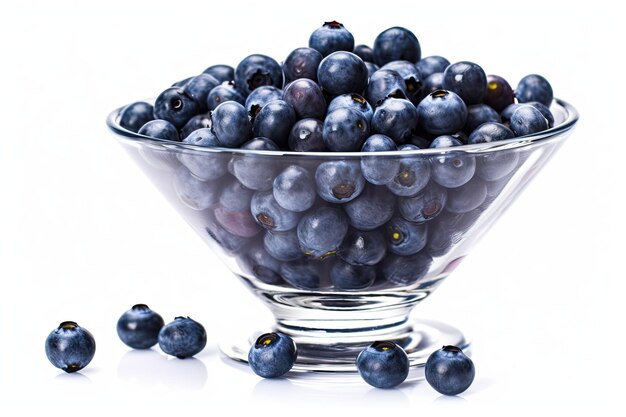 Glass bowl filled with fresh blueberries on a wooden table Generative AI