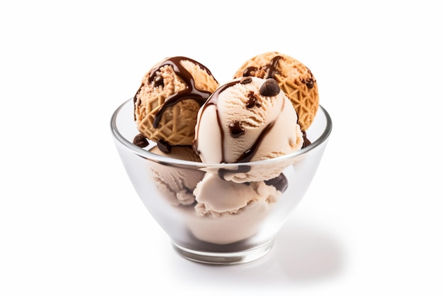 a glass bowl filled with ice cream and cookies