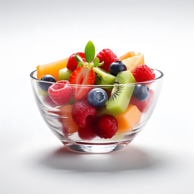 a glass bowl of fruit with a bunch of berries in it