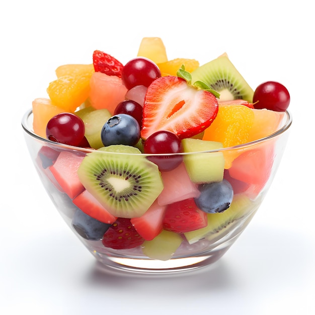 a glass bowl of fruit with a fruit bowl on it