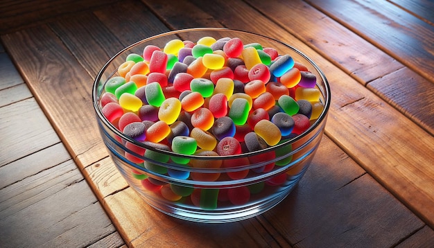 Glass Bowl Full Of Colorful Gummies