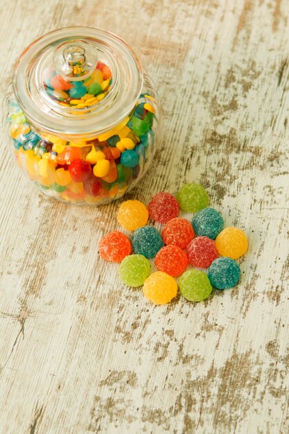 Glass bowl full of jelly beans