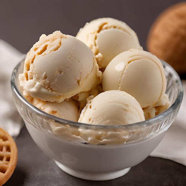 Photo a glass bowl of ice cream with a bunch of cookies in it