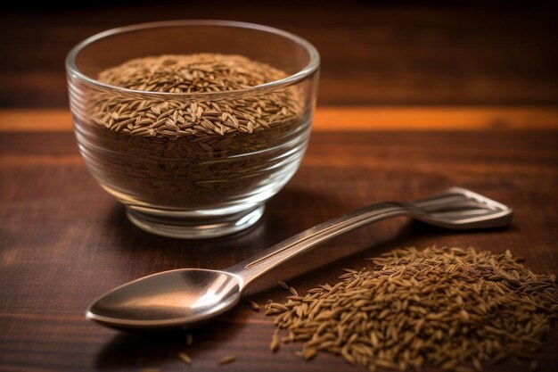 a glass bowl of oatmeal sits on a wooden table.