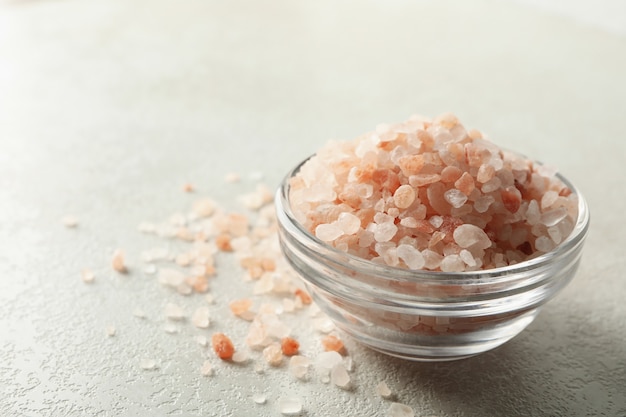 Glass bowl of pink himalayan salt