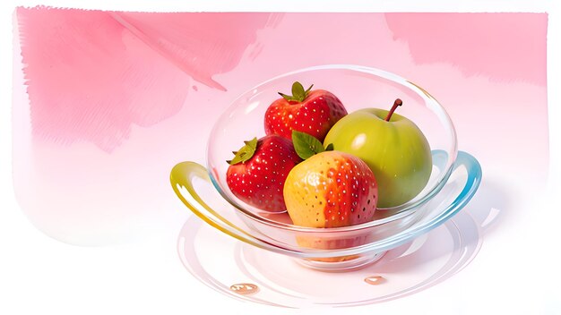 A glass bowl of strawberries and fruits