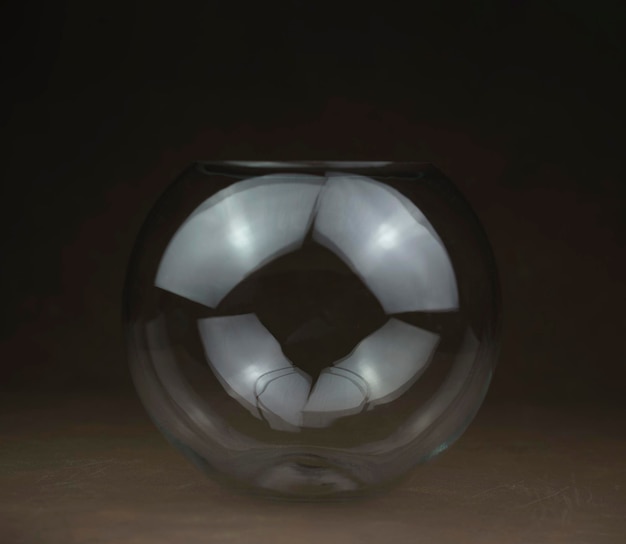 A glass bowl with a ball inside of it