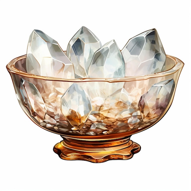 a glass bowl with a glass bowl of salt and pebbles.