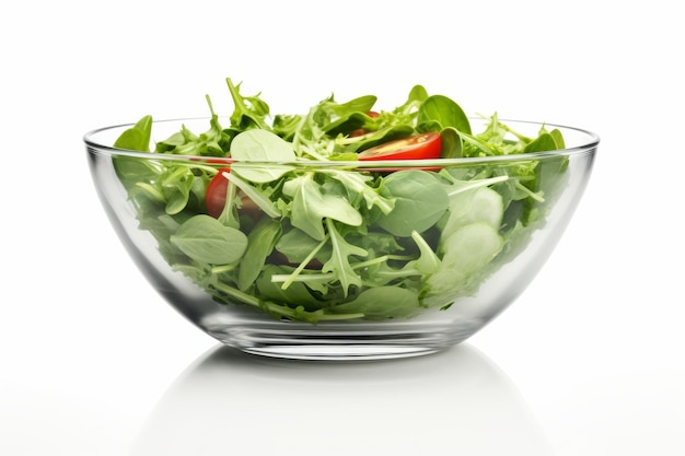 Glass Bowl With Greens and Tomatoes On a White or Clear Surface PNG Transparent Background