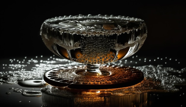A glass bowl with a silver rim and a silver rim.