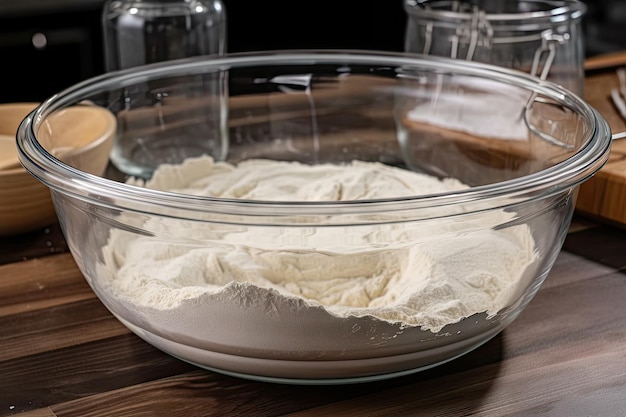 Glass bowl with sourdough starter ready to be used created with generative ai