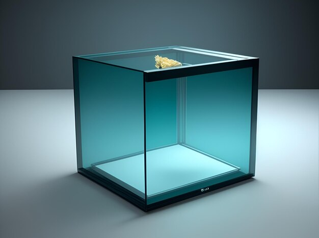 Glass box blue background