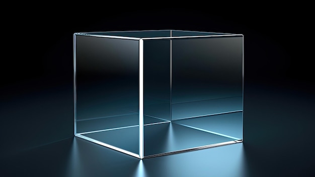 A glass box with a blue light on it