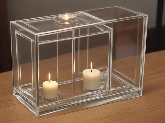 glass box with a candle