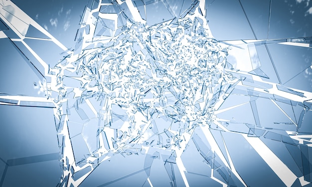 Glass breaking on white background. 3d render