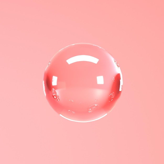 Glass bubble close up on coral background abstract surreal d render