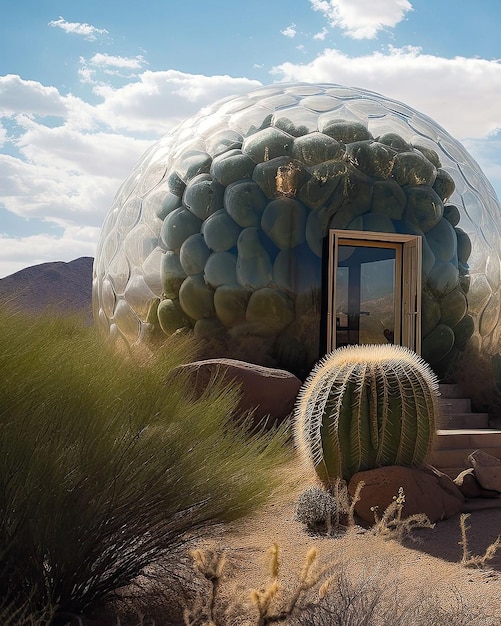 Photo a glass bubble house with a cactus on the top.