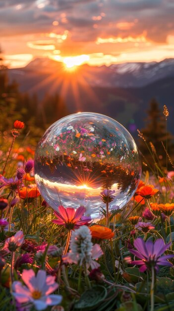 Стеклянный пузырь среди диких цветов