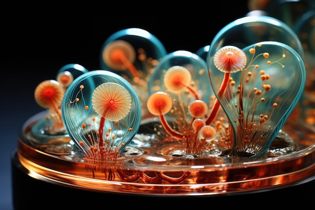 a glass bubbles with orange and yellow flowers