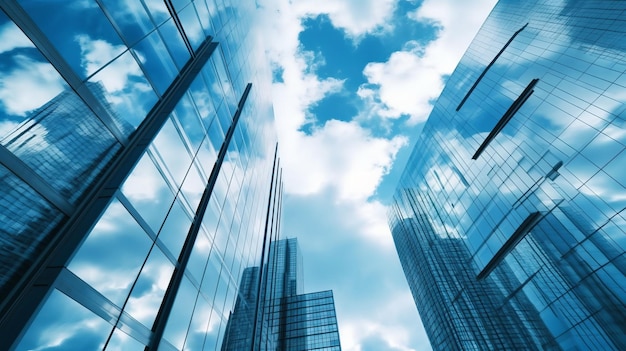 glass buildings with cloudy blue sky background