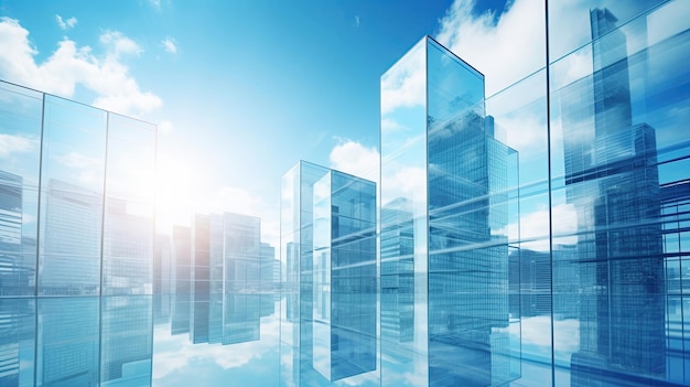 Glass buildings with cloudy blue sky background