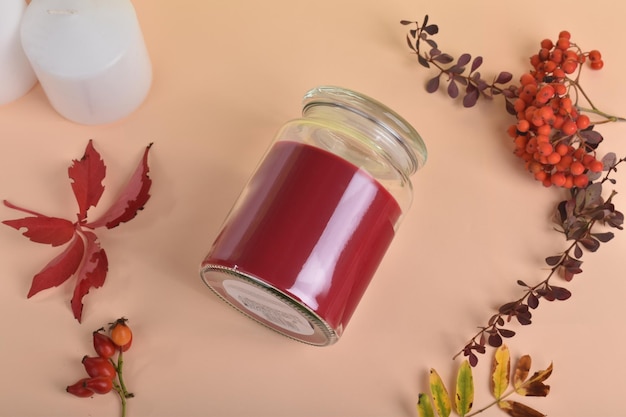 Glass Candle Flatlay with leaves