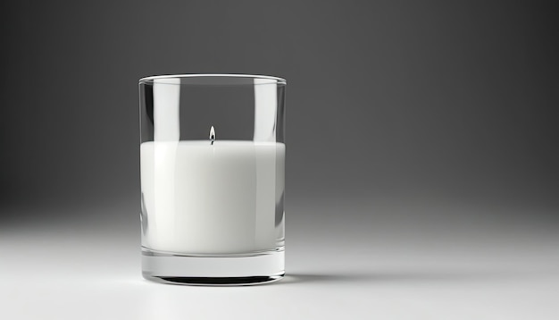 A glass candle with a single candle inside