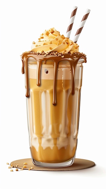 a glass of caramel sauce with a chocolate cream on top