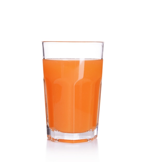 Glass of carrot juice isolated on white