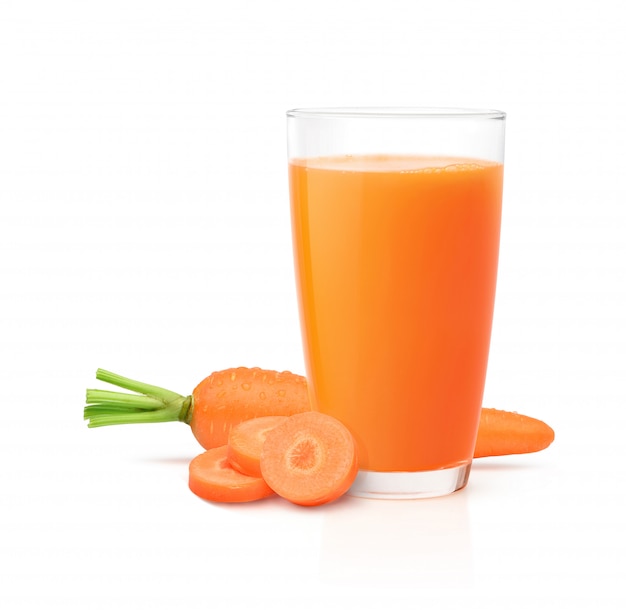 Glass of Carrot juice with fresh carrot isolated on white background