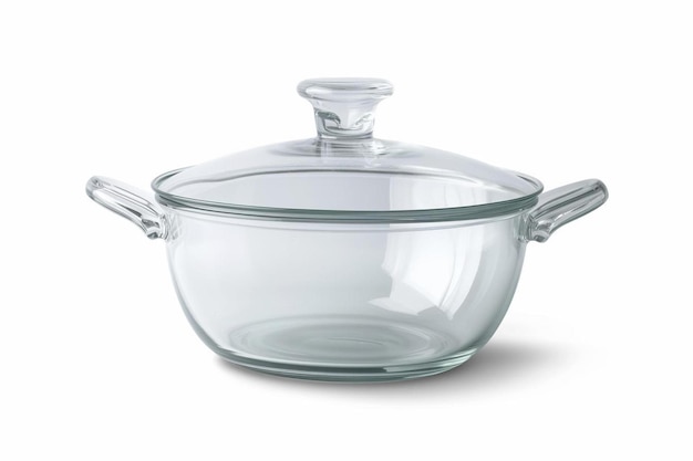 Photo a glass casserole with a lid on a white background