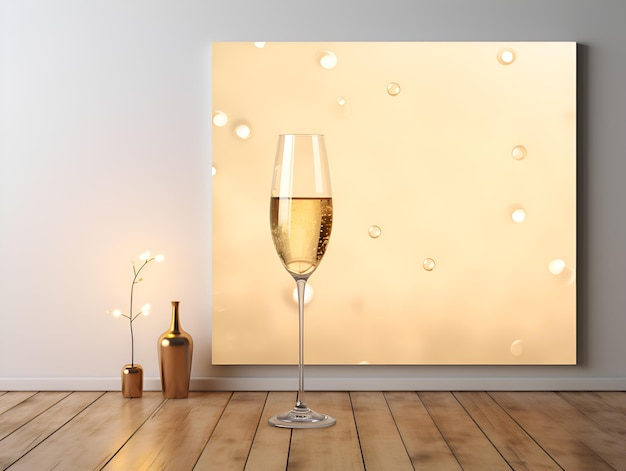 Glass of champagne banner with lights and copy space for text New year's eve celebration with champagne Holiday banner with sparkling wine created for postcard poster web site Celebration mood