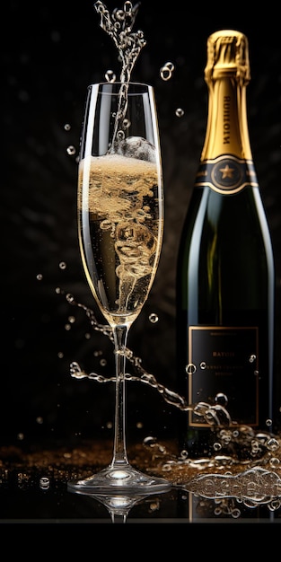 Стакан шампанского на темном фоне Праздничный напиток Высокое качество фото Генеративный ИИ