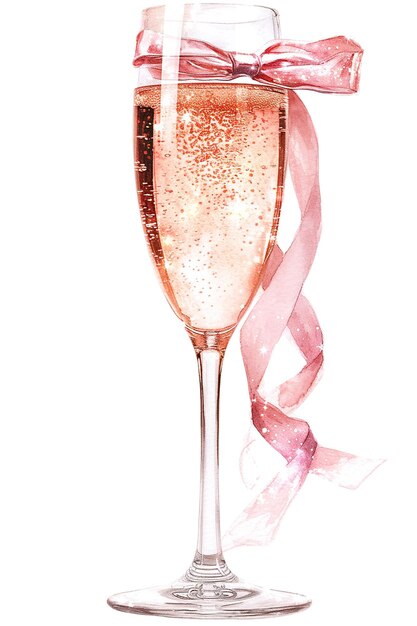 Photo a glass of champagne with pink ribbons on it