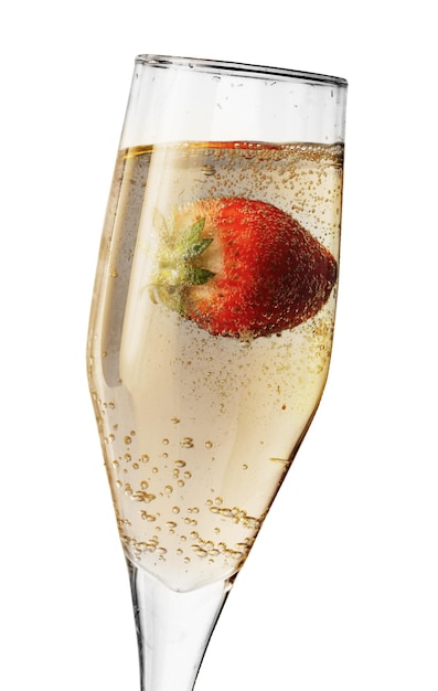 Photo glass of champagne with strawberry