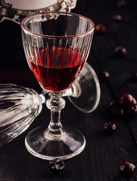 Glass of cherry brandy tincture close up