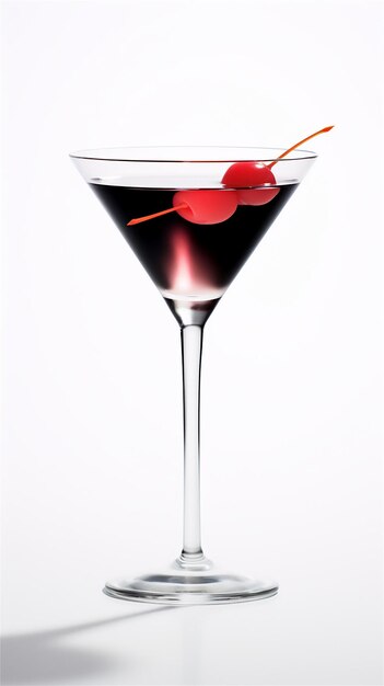 Foto bicchiere di martini alla ciliegina sullo sfondo bianco