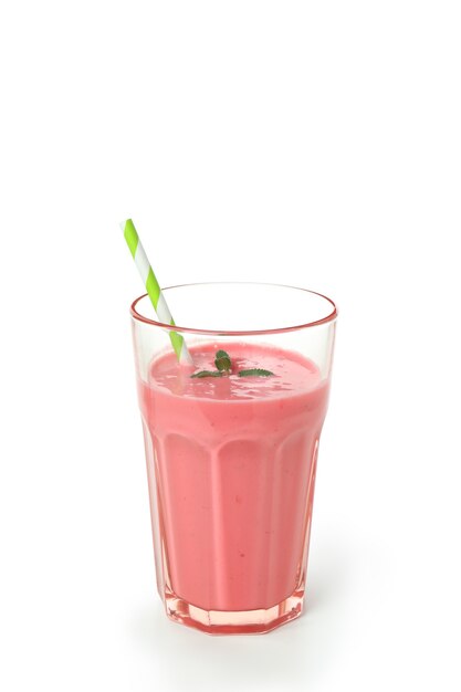 Glass of cherry smoothie isolated on white background