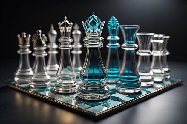 glass chess pieces on a dark background the concept of business strategy ai generative