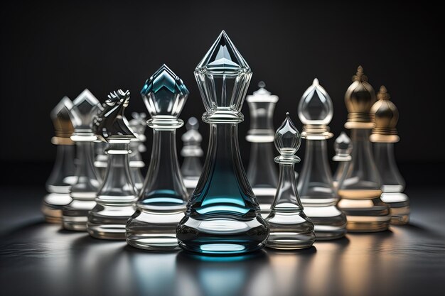 glass chess pieces on a dark background the concept of business strategy ai generative