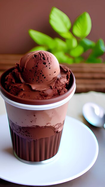 A glass of chocolate ice cream